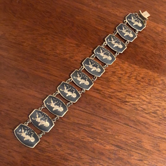 Vintage Thai Nielloware Siam Sterling Silver Panel Bracelet - Picture 3 of 16